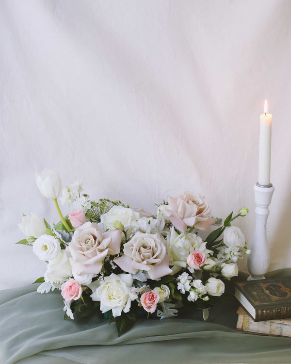 Fresh Table Centrepiece Frontal - Muted Wedding Flowers | Free Same-Day Flower Delivery Singapore
