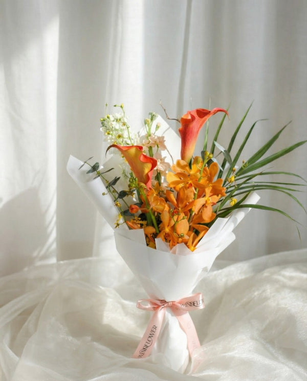 Sunset Mokara Orchid Bouquet — Mokara and Calla Lily | Windflower Florist Singapore