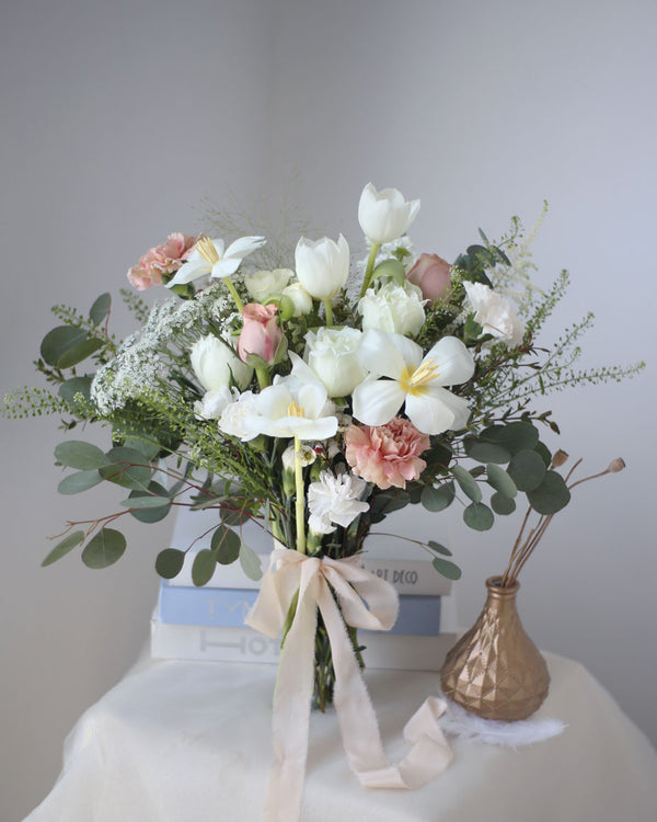 Pearl Quartz Bridal Bouquet - Frontal | Free Same-Day Flower Delivery Singapore