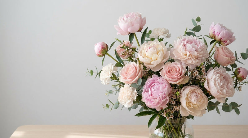 Lush pink and cream peony arrangement, editorial Windflower Florist Singapore hero