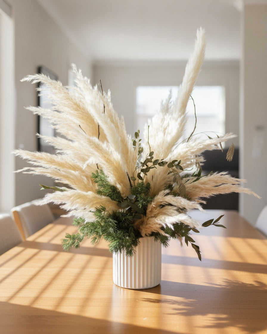 Wildmeadow — preserved dried pampas arrangement in vase, Singapore
