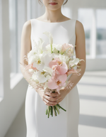 Modern bride holding the Blush Calla Bridal Bouquet