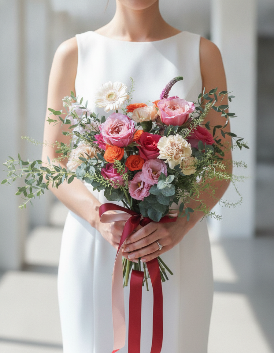 Modern bride holding the Miyabi Bridal Bouquet