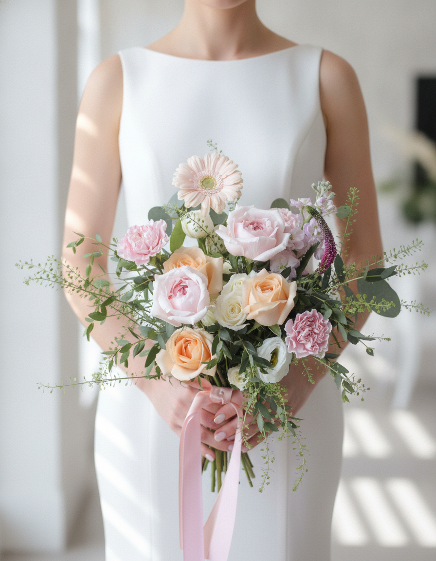 Modern bride holding the Hitomi Bridal Bouquet