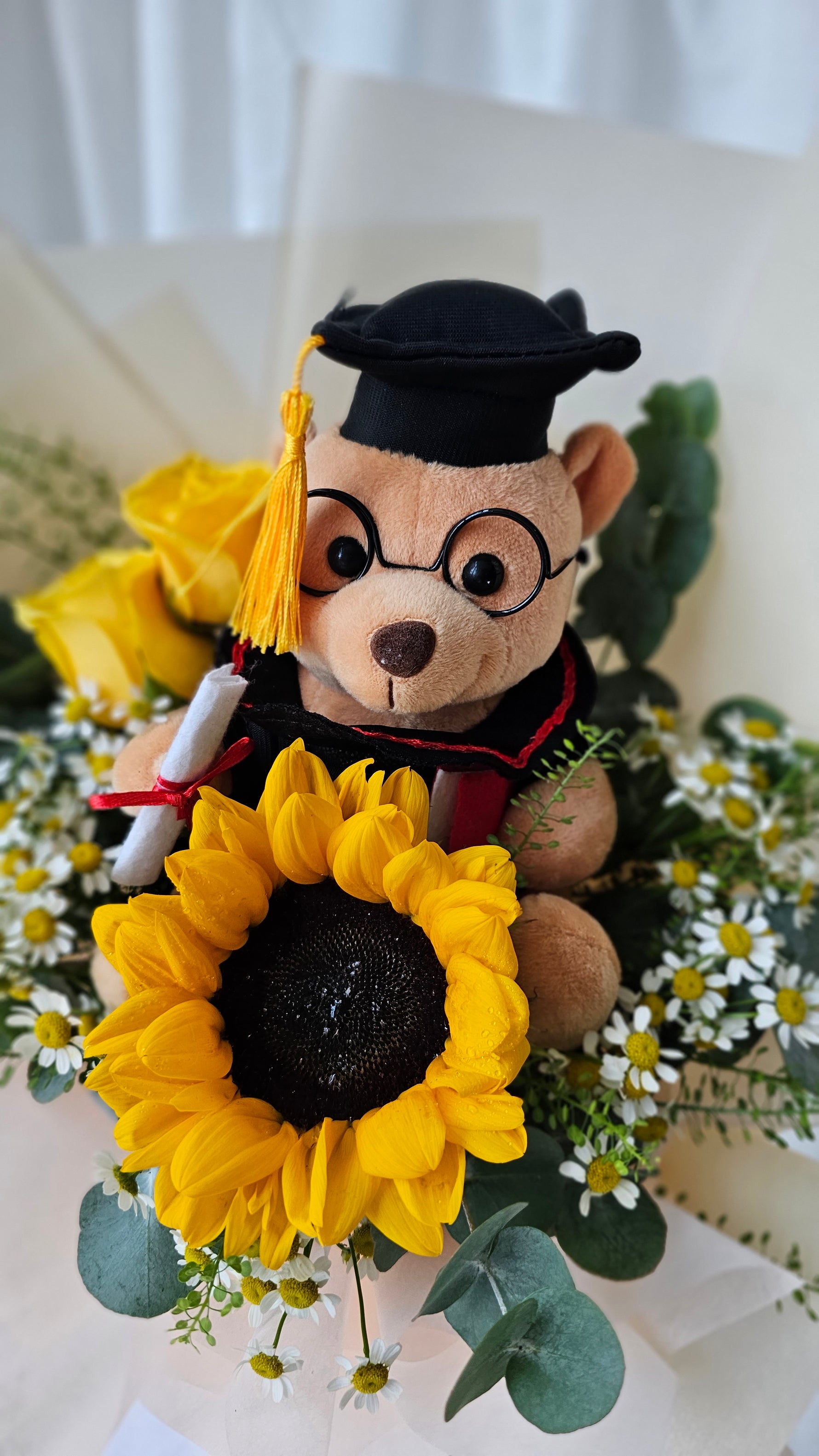 Small Grad Bear Arranged in Bouquet Flower Arrangement | Free Same-Day Flower Delivery Singapore