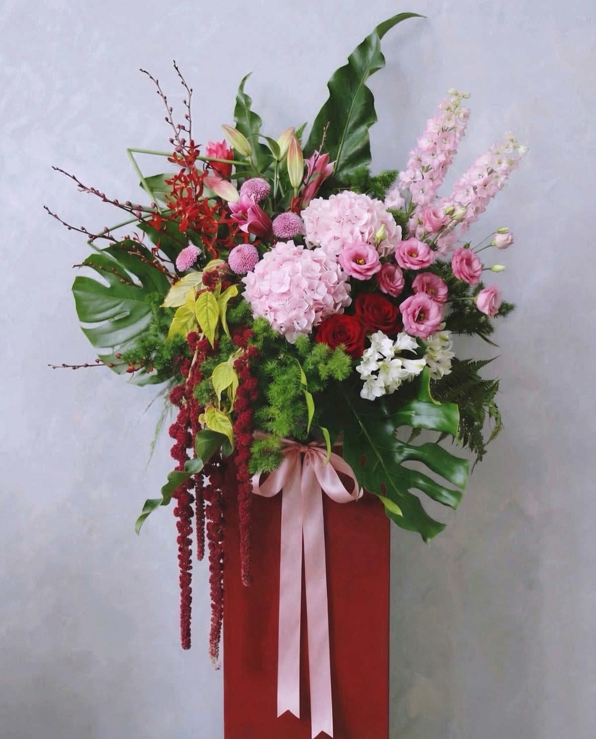 Blushing Grandeur grand opening flower stand with blush blooms, Singapore same-day delivery
