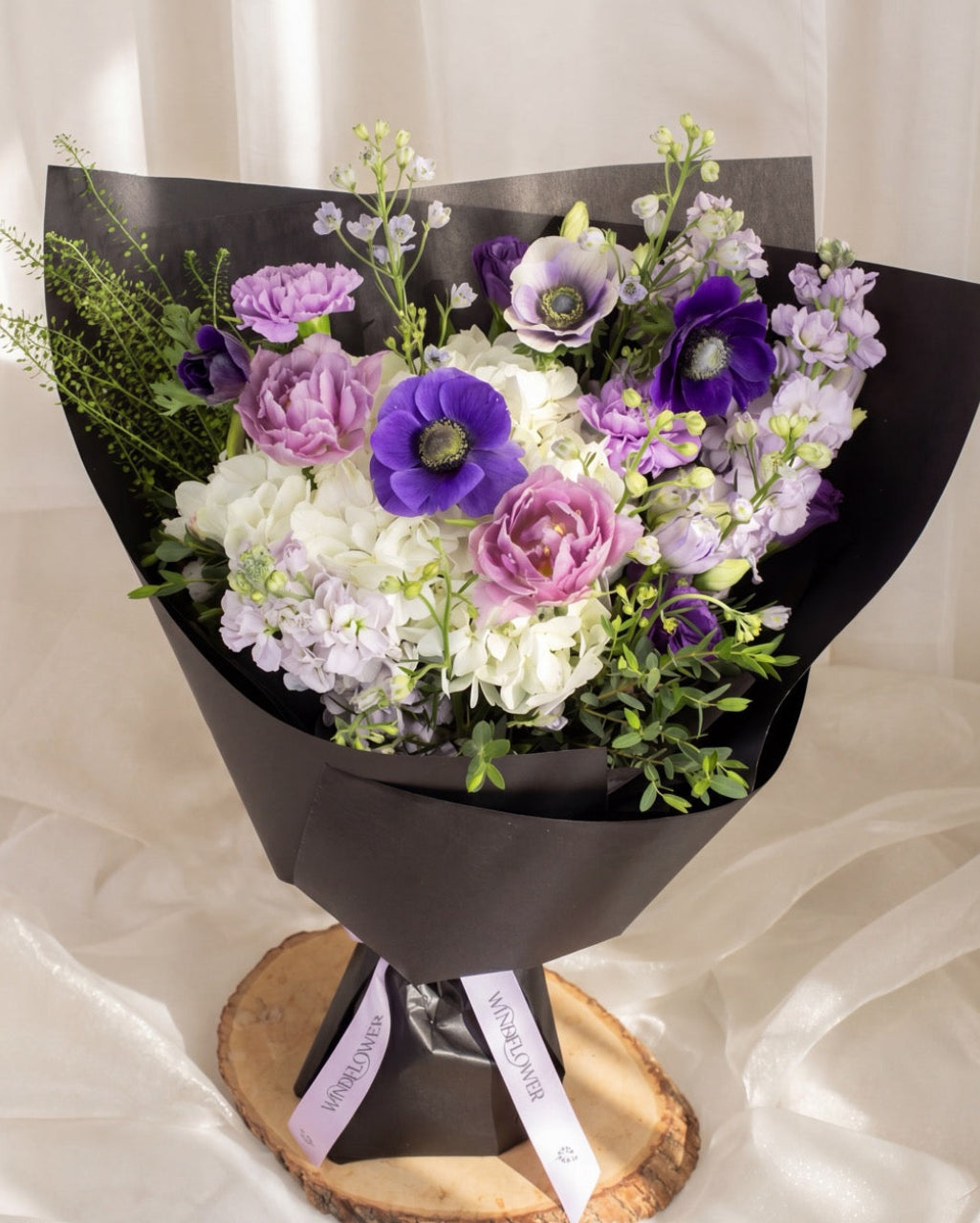 Midnight Marshall — purple anemone bouquet by Windflower Florist
