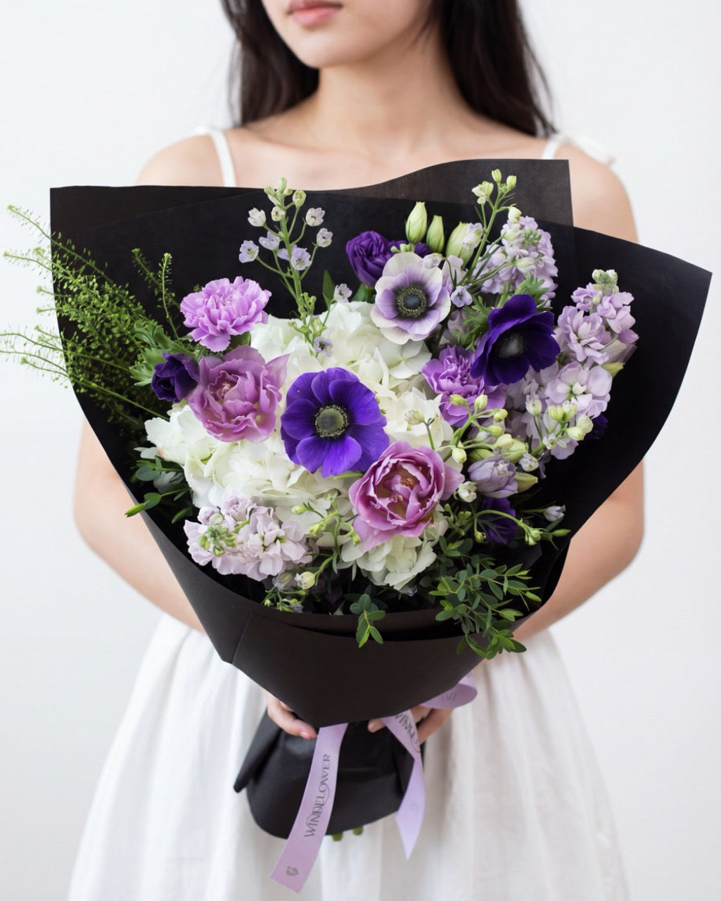 Midnight Marshall — purple anemone bouquet by Windflower Florist