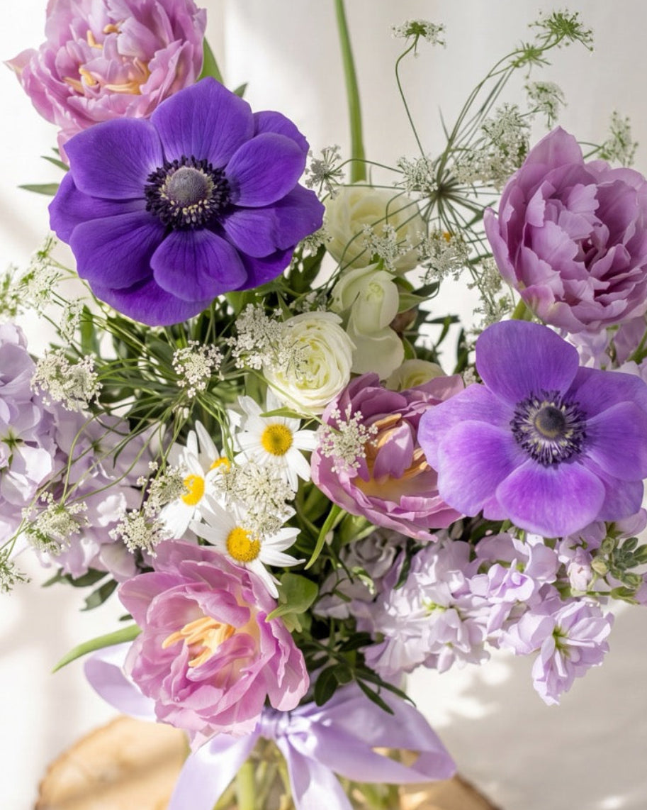 Encore Eclipse Vase — purple anemone close-up detail