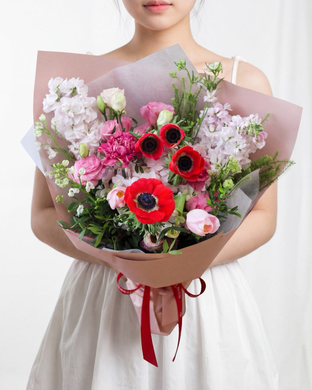 Shady Bloom — red anemone bouquet by Windflower Florist