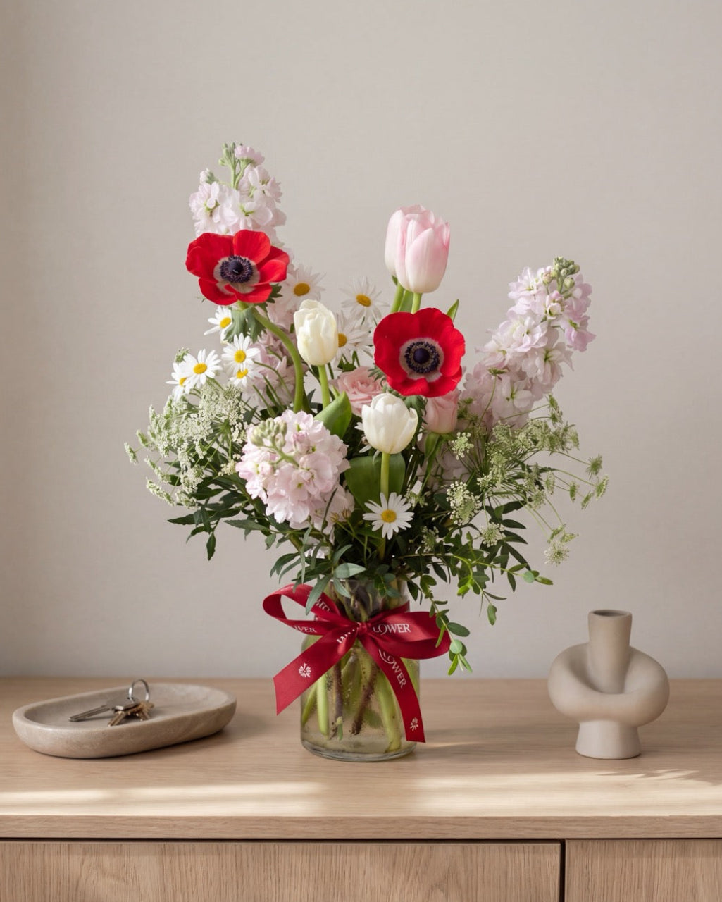 Aftermath Anemone Vase — red anemone vase arrangement by Windflower Florist