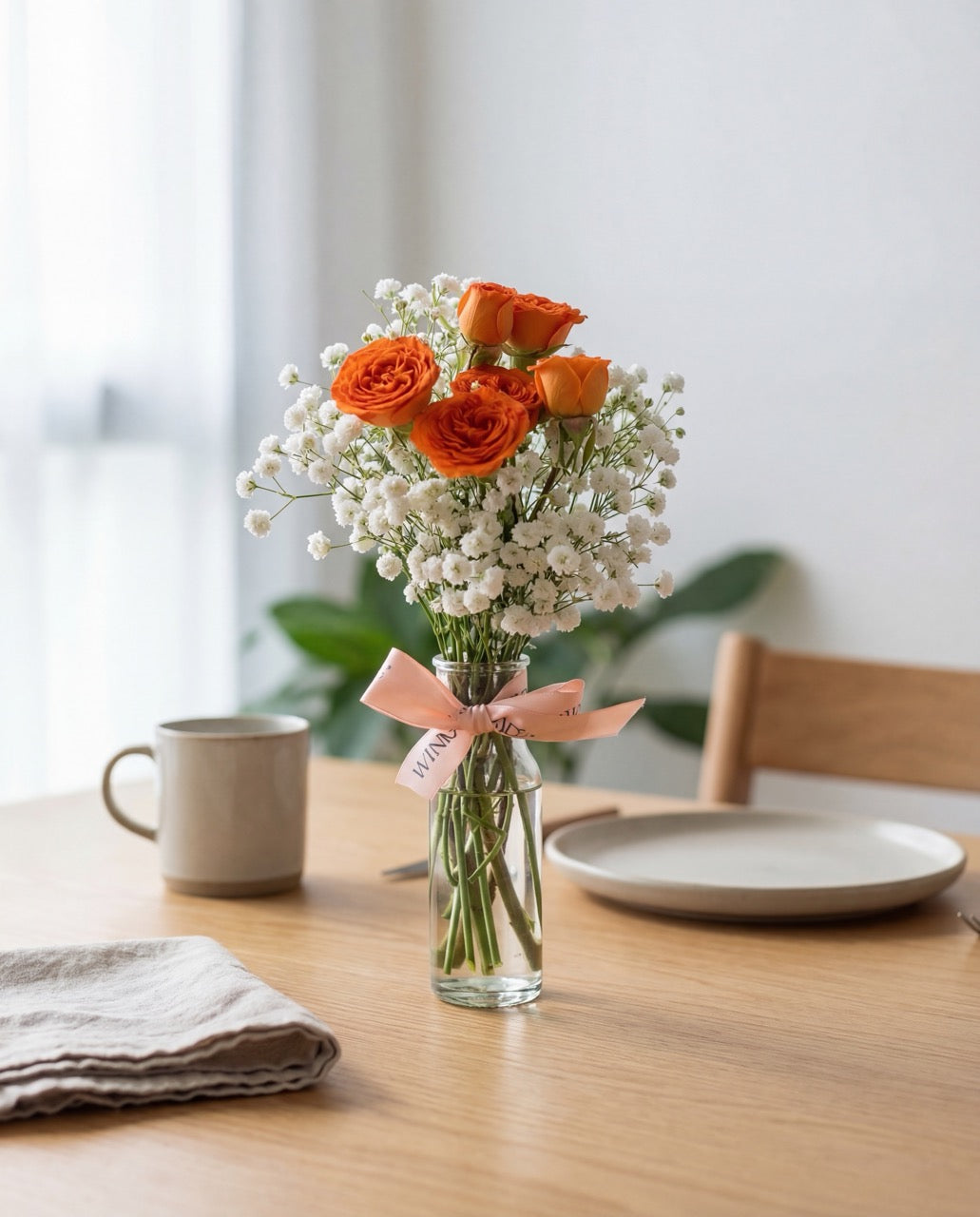 Give a Bunch - Orange Hand Bouquet by Windflower Florist Singapore