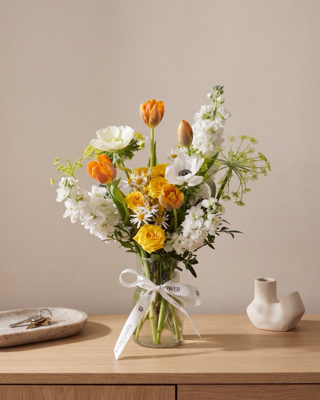 Stan’s Reverie Vase — white anemone vase arrangement by Windflower Florist