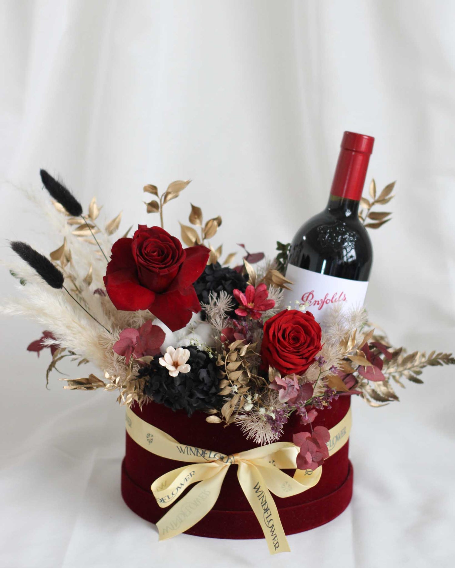 Boite De Fleur Red Wine - Everblooms Preserved Flowers by Windflower Florist Singapore