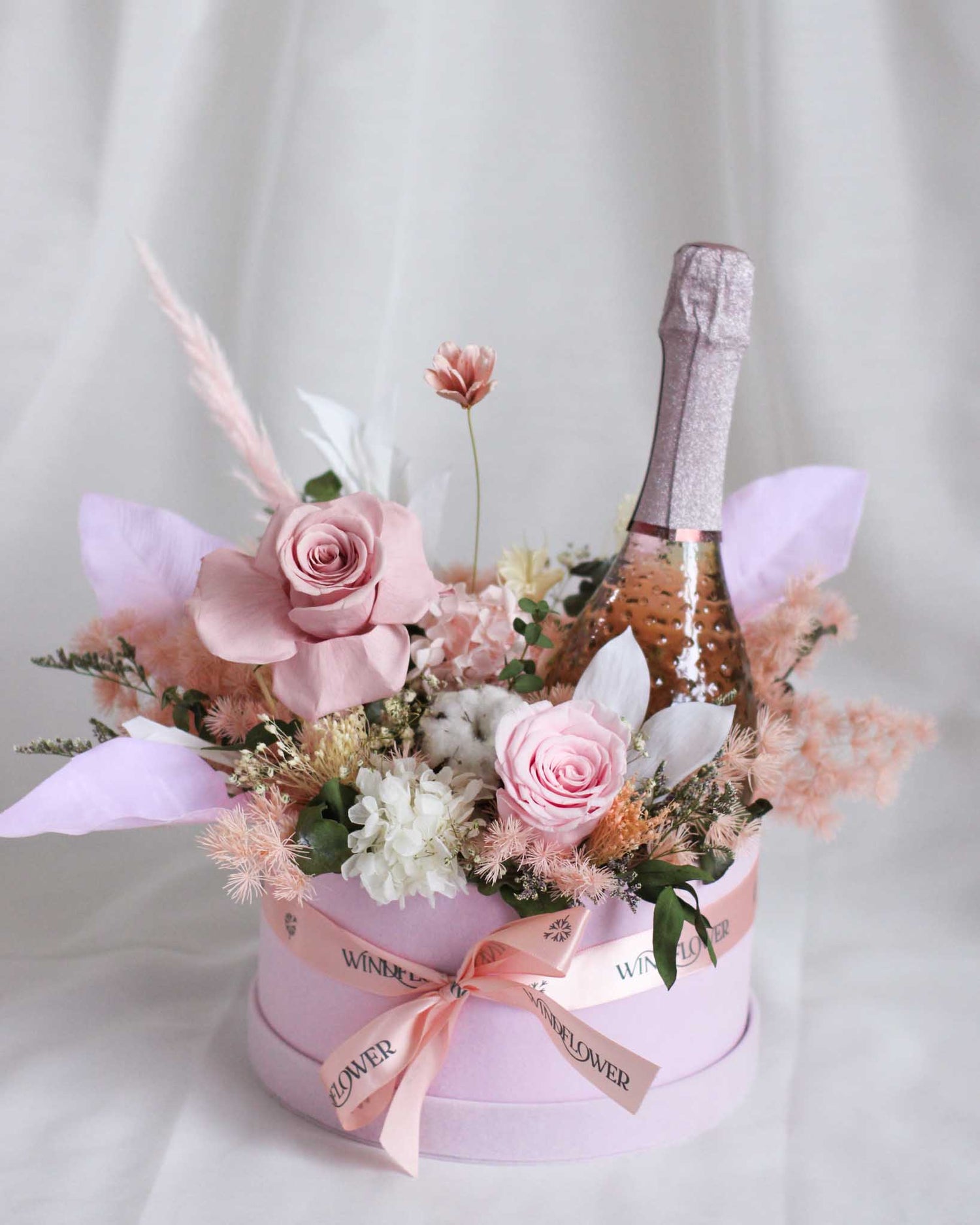 Boite De Fleur Prosecco - Everblooms Preserved Flowers by Windflower Florist Singapore