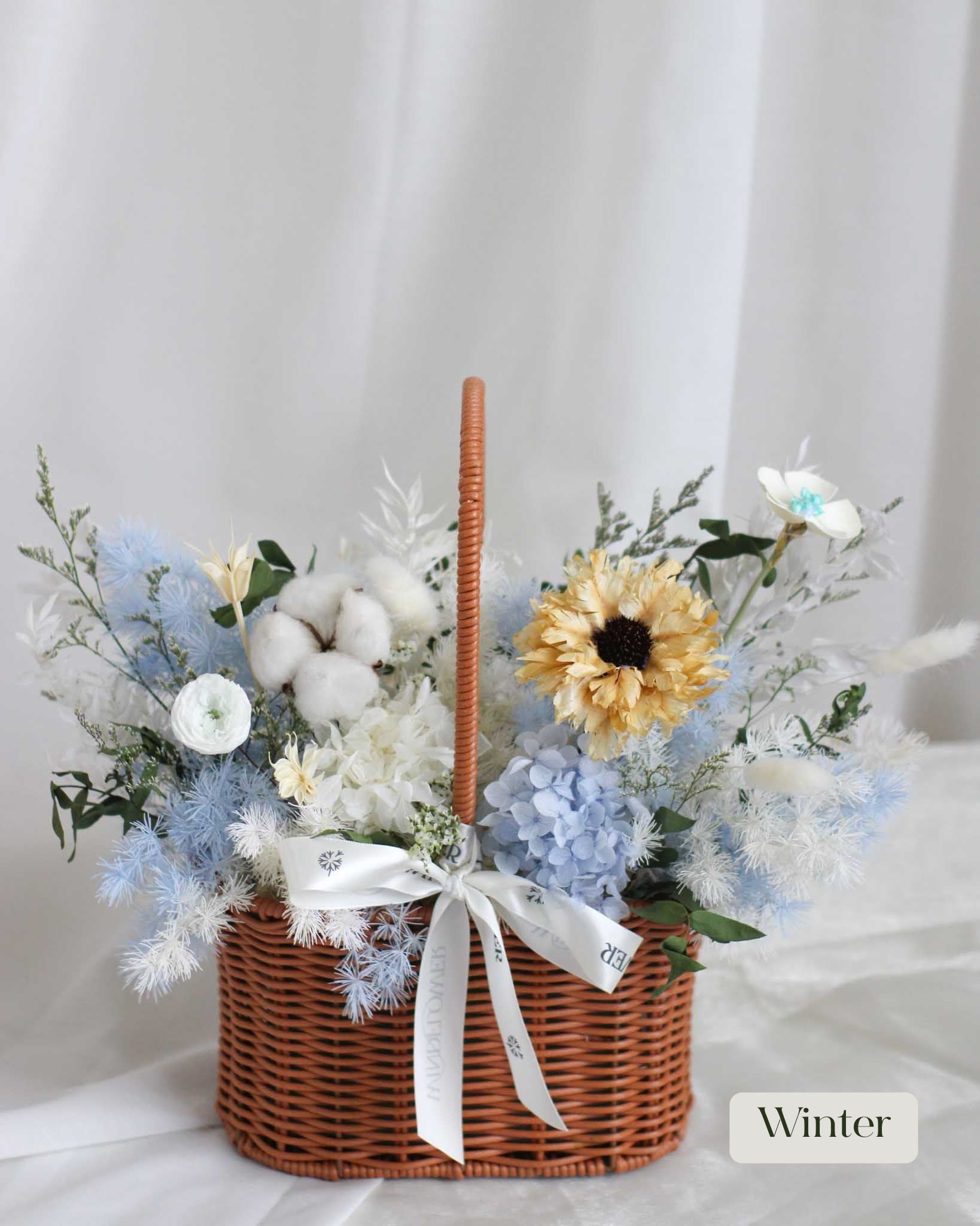 Daily Surprise In A Basket - Everblooms Preserved Flowers by Windflower Florist Singapore