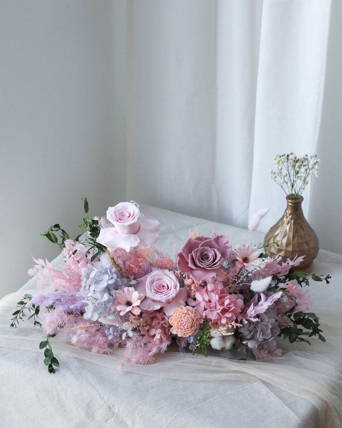 Preserved and Dried Table Centrepiece Frontal- Spring | Free Same-Day Flower Delivery Singapore