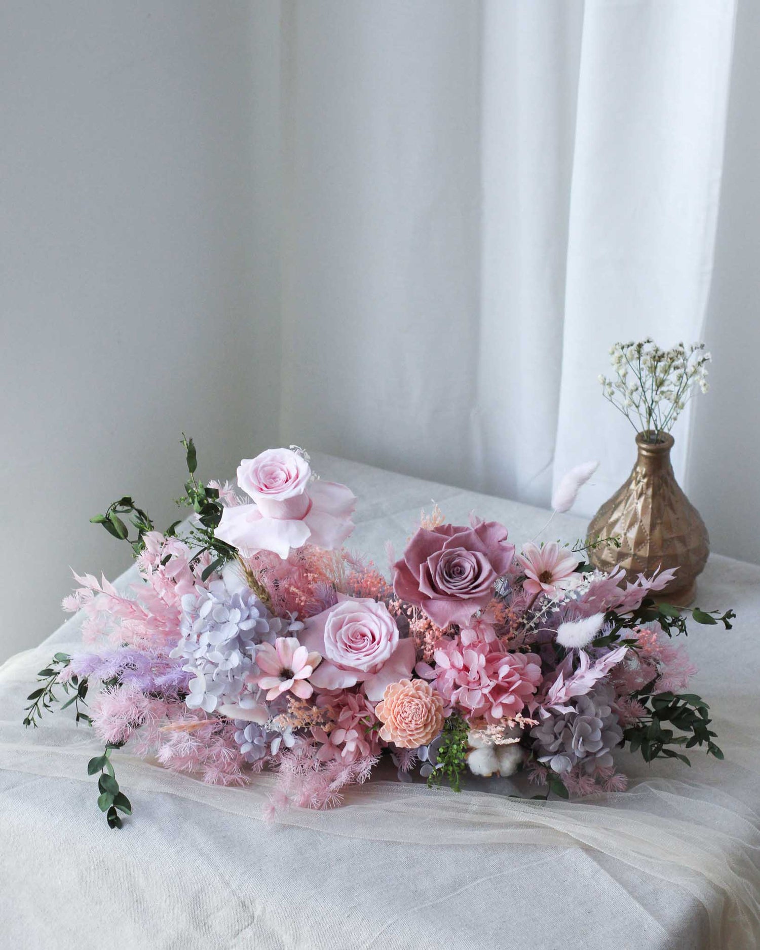 Preserved and Dried Table Centrepiece Frontal- Spring | Free Same-Day Flower Delivery Singapore