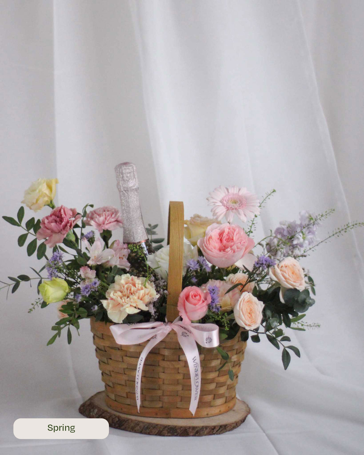 Daily Surprise in a Basket - Fresh Flowers & Celebratory Cheers Gift Hamper - View 3 | Windflower Florist