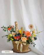 Daily Surprise in a Basket - Fresh Flowers & Celebratory Cheers Gift Hamper by Windflower Florist Singapore
