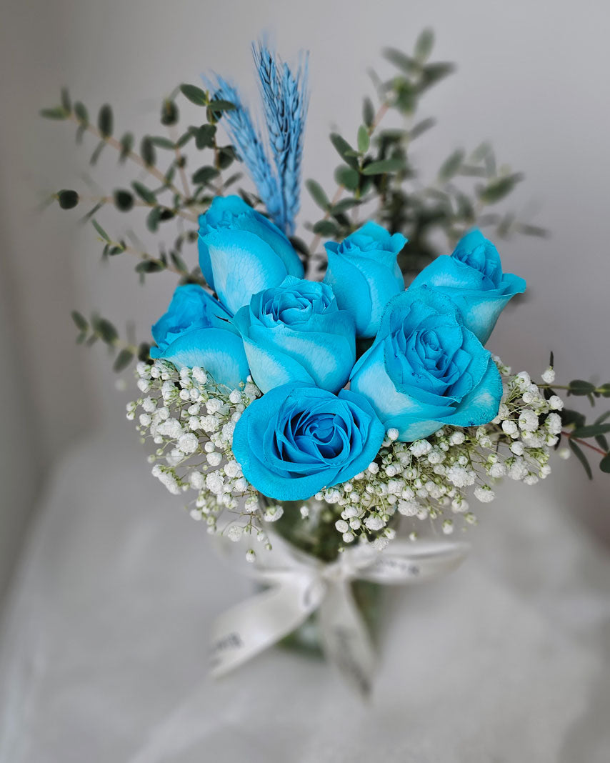 Blue Roses Bouquet With Baby Breath