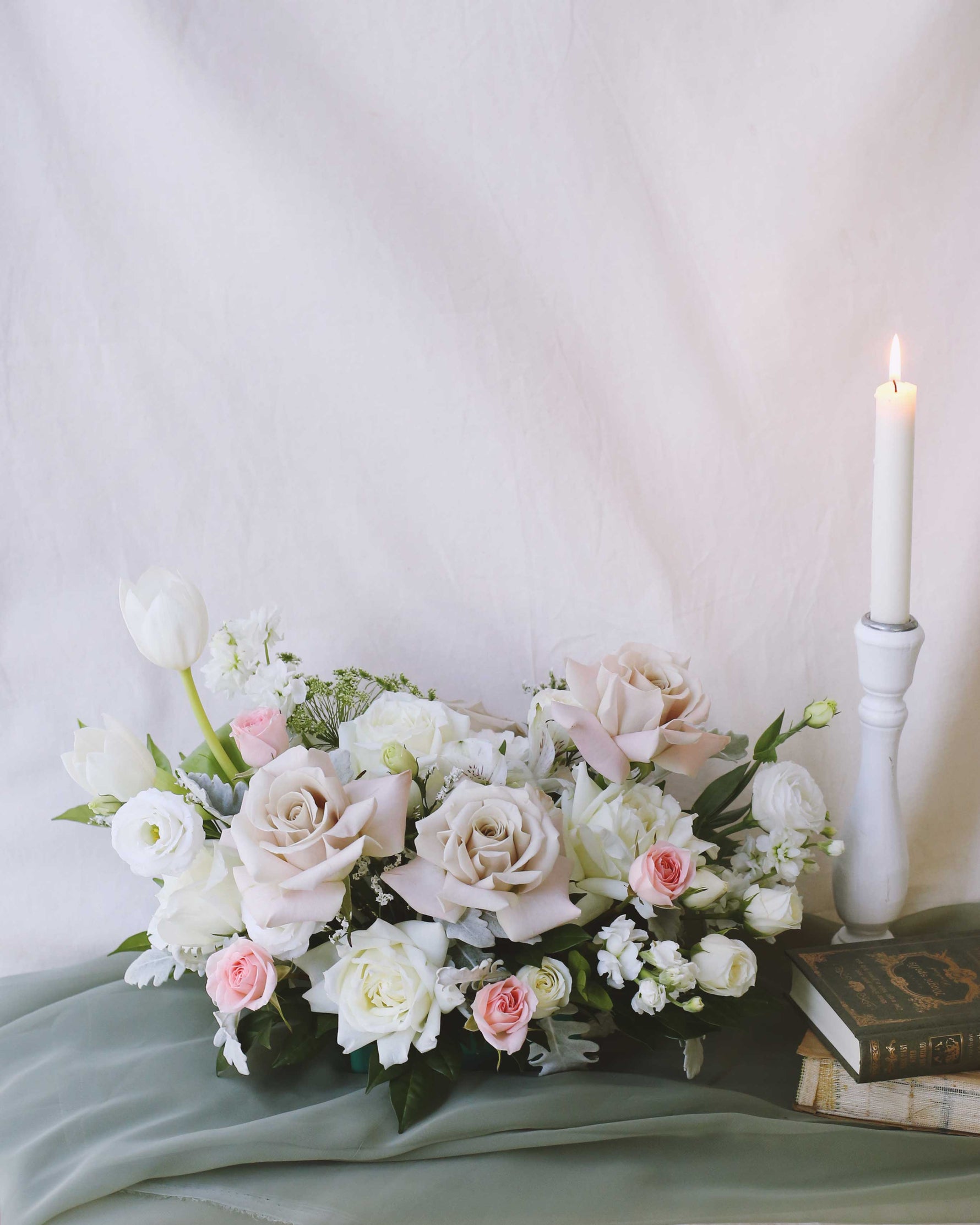 Fresh Table Centrepiece Frontal - Muted Wedding Flowers | Free Same-Day Flower Delivery Singapore