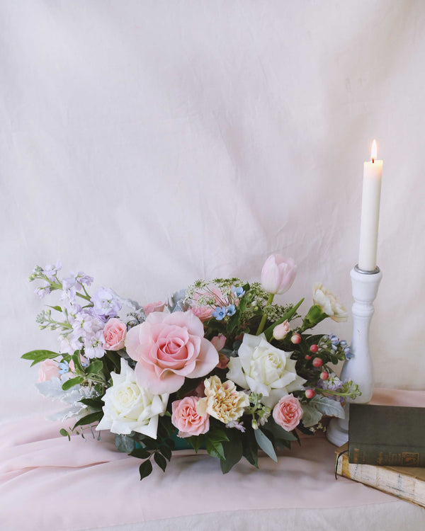 Fresh Table Centrepiece Frontal - Pastel Wedding Flowers | Free Same-Day Flower Delivery Singapore