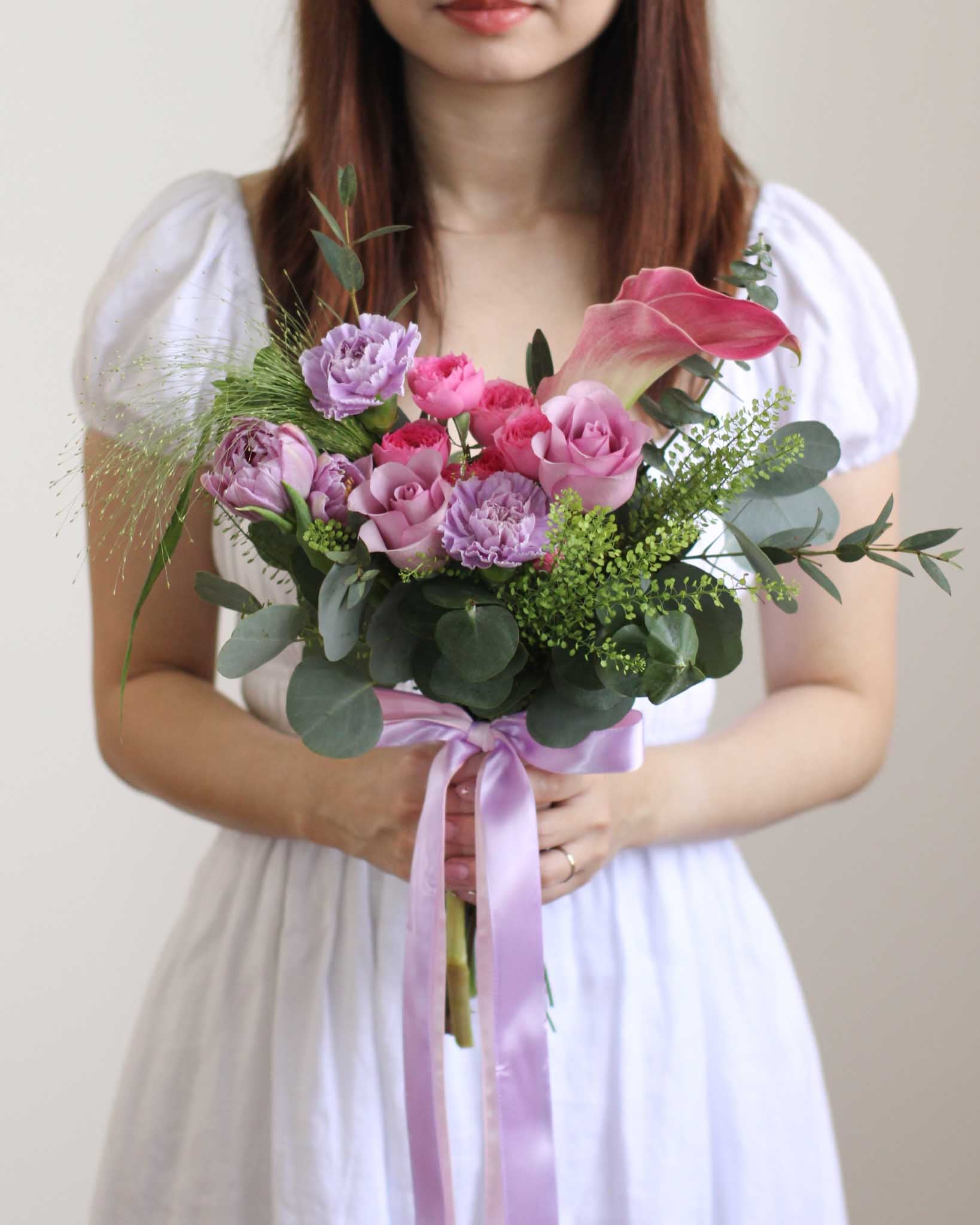 Infinity Purple Bridal Bouquet - Frontal by Windflower Florist Singapore