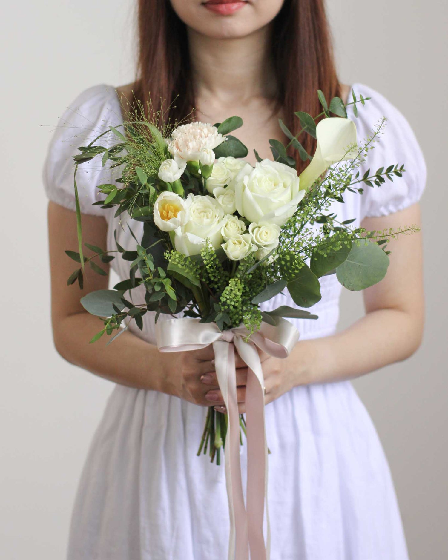 Infinity White Bridal Bouquet - Frontal by Windflower Florist Singapore