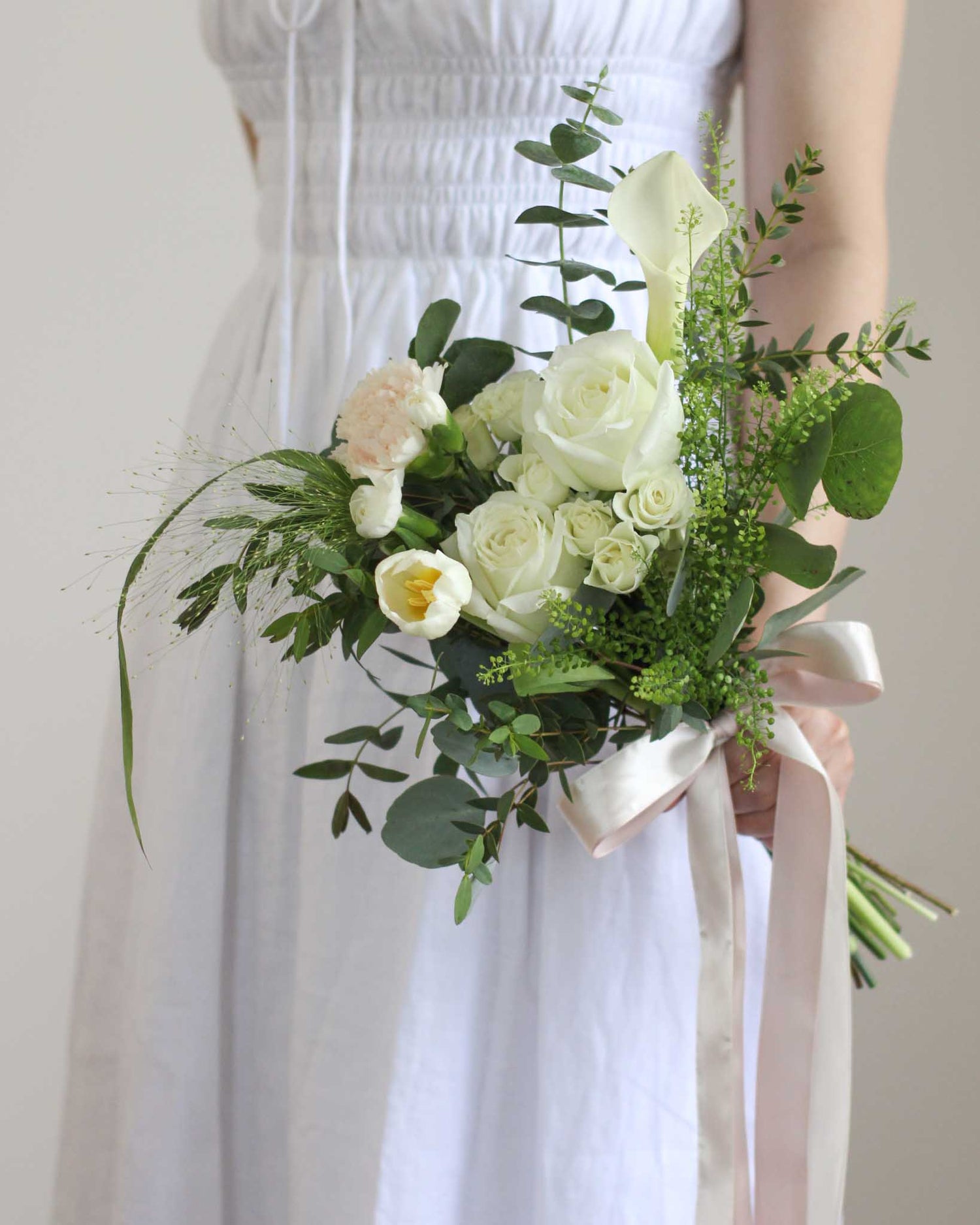 Infinity White Bridal Bouquet - Frontal | Free Same-Day Flower Delivery Singapore