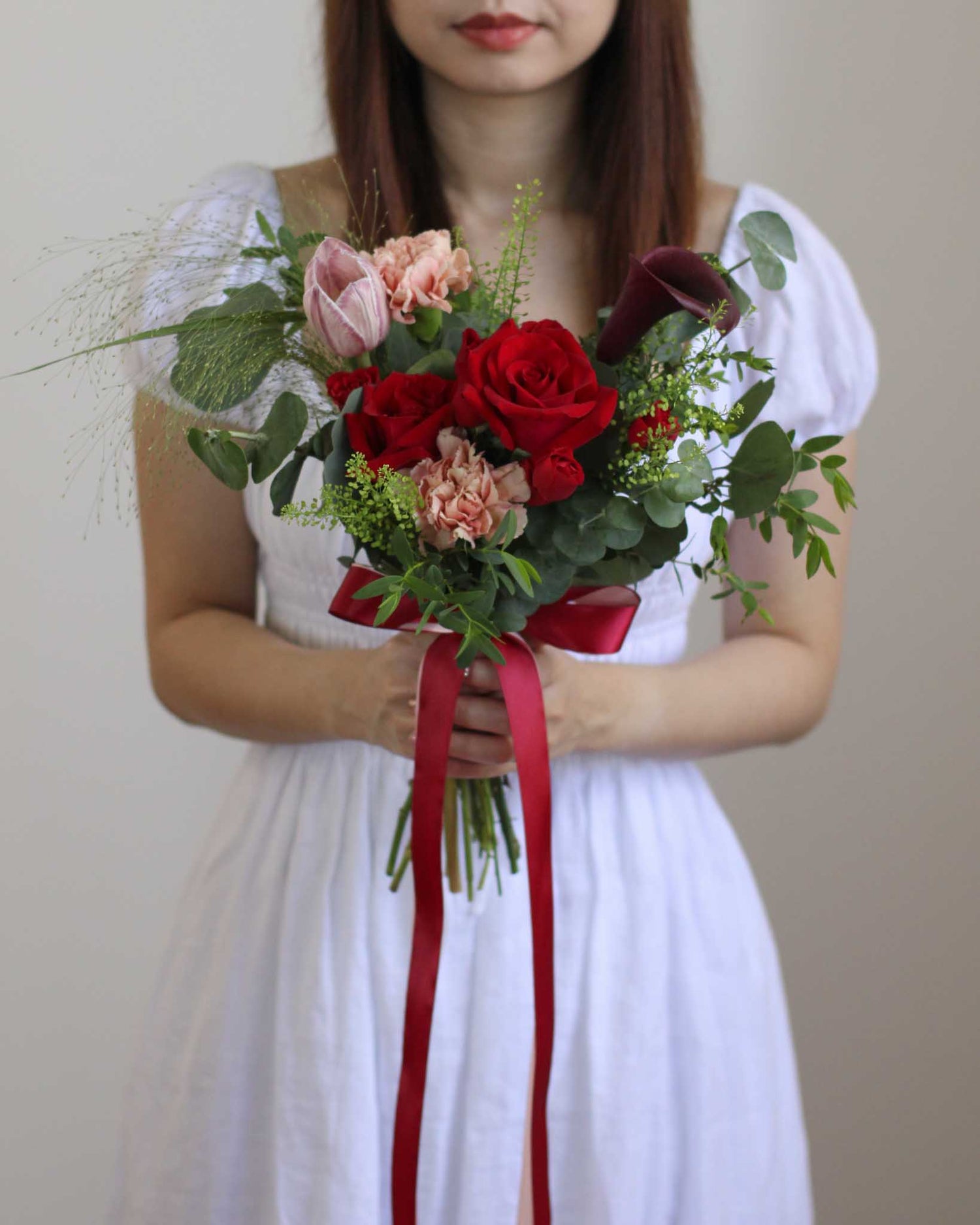 Infinity Red Bridal Bouquet - Frontal by Windflower Florist Singapore