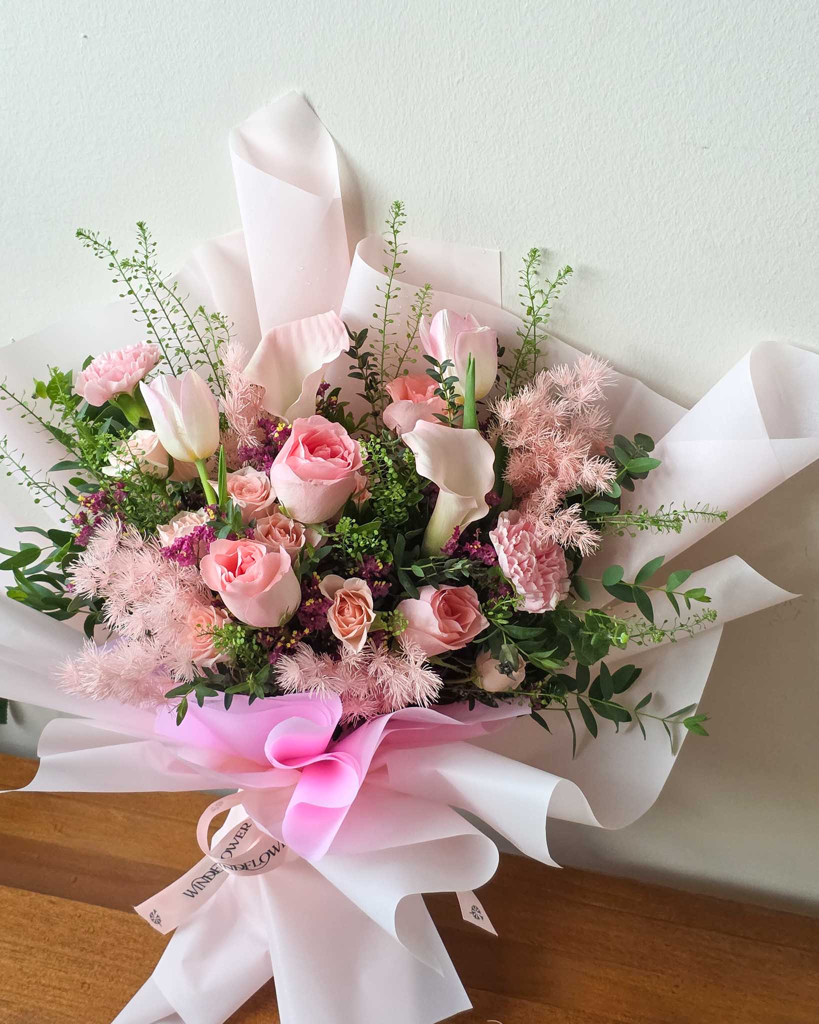 Infinity Love In Pink Hand Bouquet by Windflower Florist Singapore
