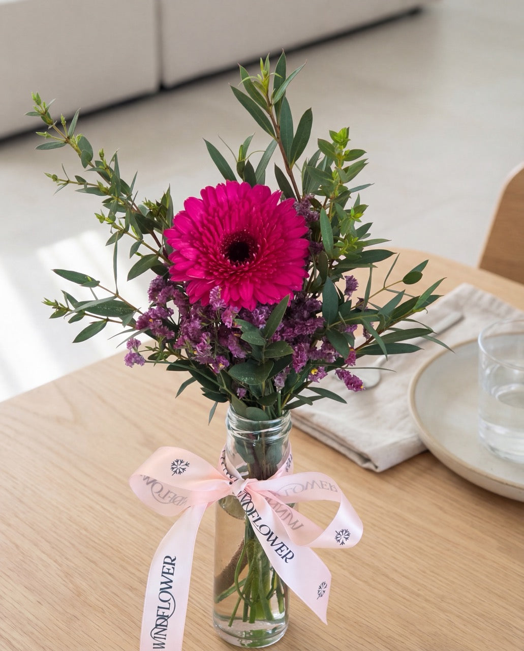 Uno Daisy In Hot Pink Hand Bouquet by Windflower Florist Singapore