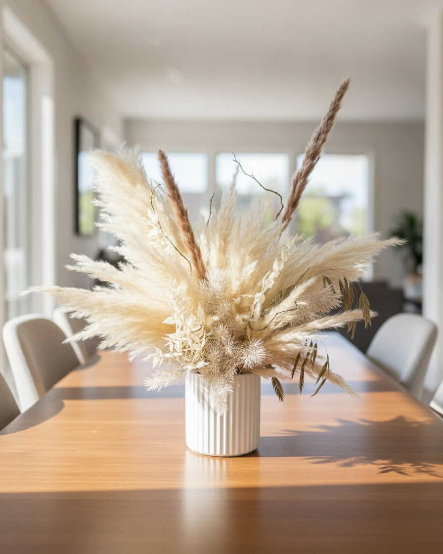Solstice — preserved dried pampas arrangement in vase, Singapore