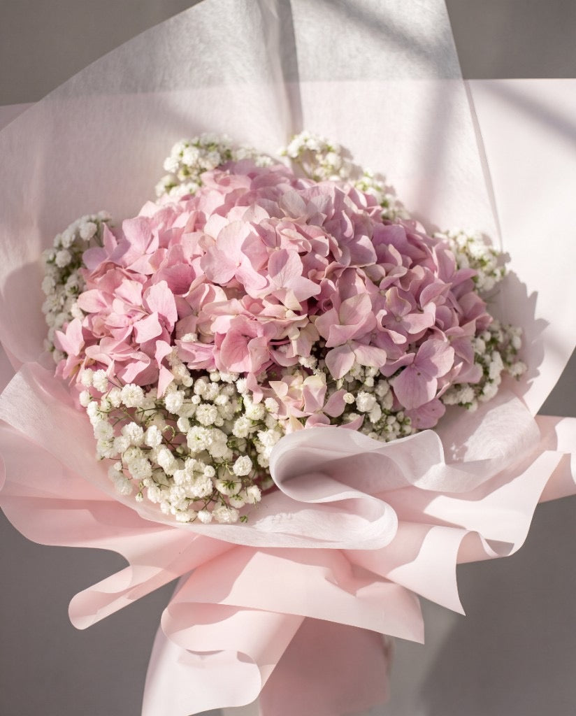 Blush Cloud Hydrangea Bouquet — Pink Hydrangea and Baby's Breath | Free Same-Day Delivery Singapore