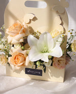 Buttercream Flower Box — Close-up of white lily and peach roses | Windflower Florist Singapore