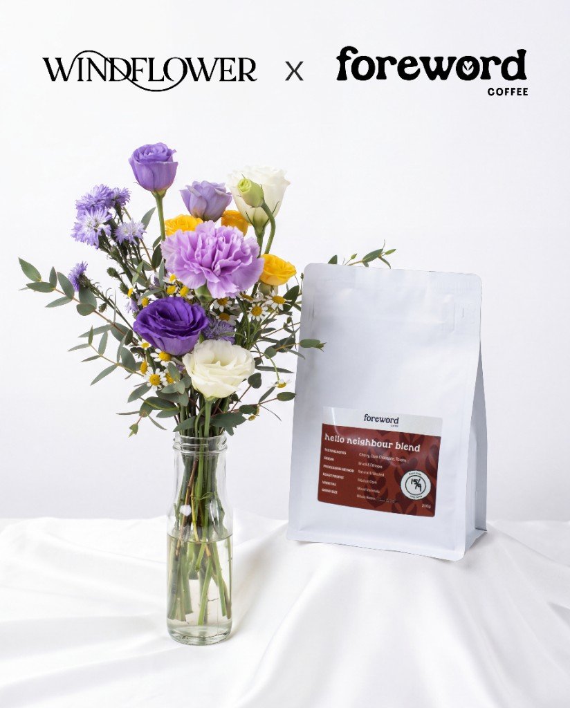 Candy Lace vase with Hello Neighbour Blend beans — Windflower x Foreword Coffee