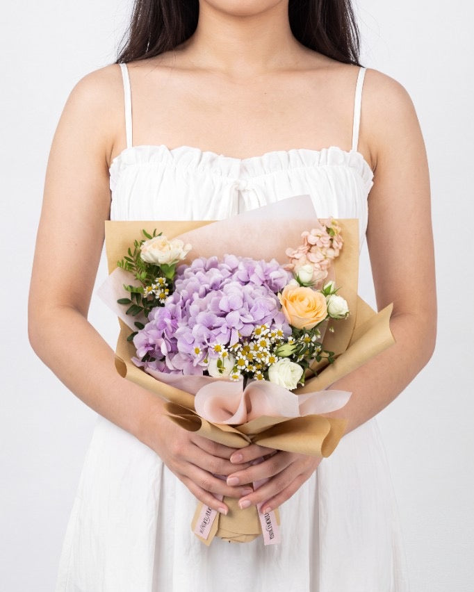 Daily Surprise - Fresh Hydrangeas Hand Bouquet — Pastel Hydrangea Daily Surprise Lifestyle | Free Same-Day Delivery Singapore