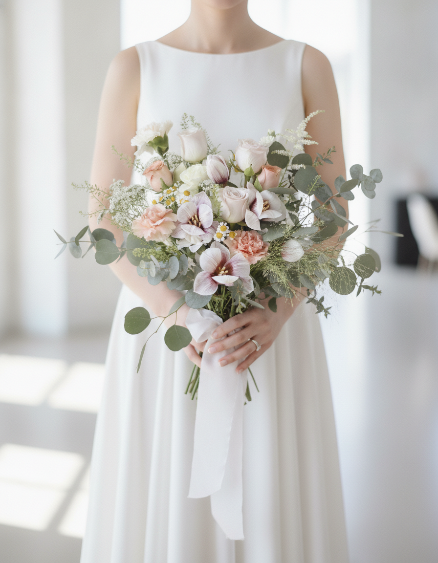 Modern bride holding the Smoky Quartz Bridal Bouquet
