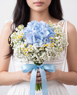 Garden Romance Hydrangea Bridal Bouquet — Blue Hydrangea, Baby's Breath & Chamomile | Windflower Florist Singapore