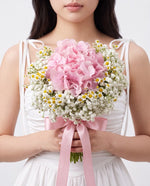 Garden Romance Hydrangea Bridal Bouquet — Pink Hydrangea, Baby's Breath & Chamomile | Windflower Florist Singapore