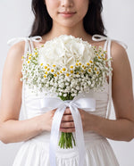 Garden Romance Hydrangea Bridal Bouquet — White Hydrangea, Baby's Breath & Chamomile | Windflower Florist Singapore