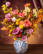 Golden Porcelain — Blue-and-white porcelain vase with golden blooms | Windflower x Ding Mooncake