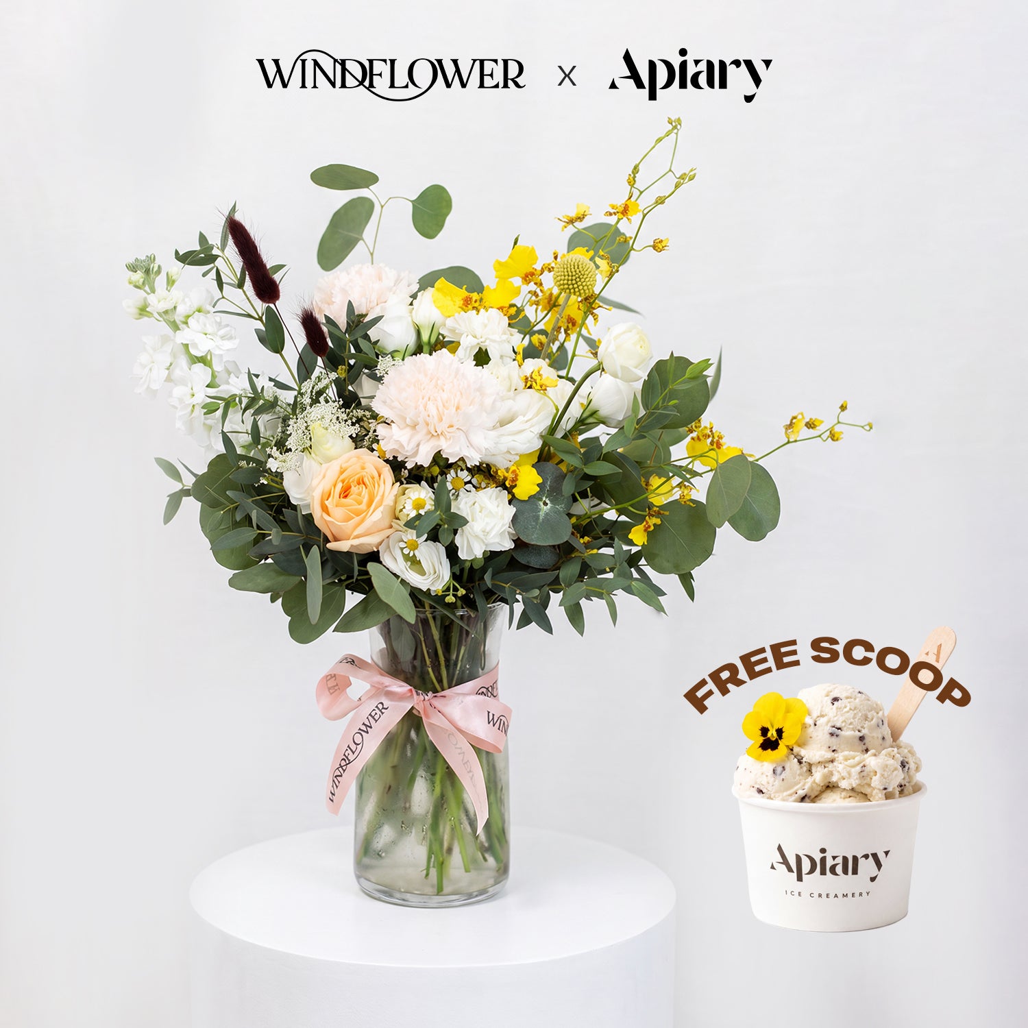 Windflower x Apiary Honeyed Bloom Cream Carnation Vase with a free Apiary scoop
