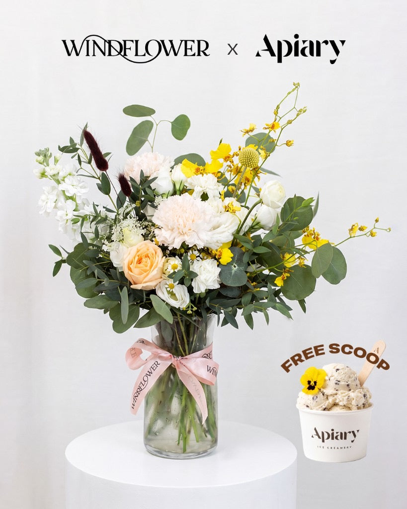 Honeyed Bloom White Rose Vase — Honeyed Bloom White Rose Vase Arrangement | Windflower x Apiary
