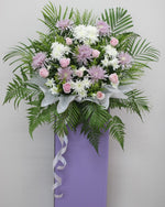 Lavender Grace Condolence Flower Stand — Lavender Spider Chrysanthemums, White Chrysanthemums, Pink Roses | Free Same-Day Delivery Singapore