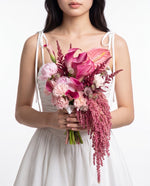 Magenta Calla & Anthurium Bridal Bouquet — Magenta Calla Lilies, Pink Anthuriums, Carnations, And Hanging Amaranthus | Windflower Florist Singapore