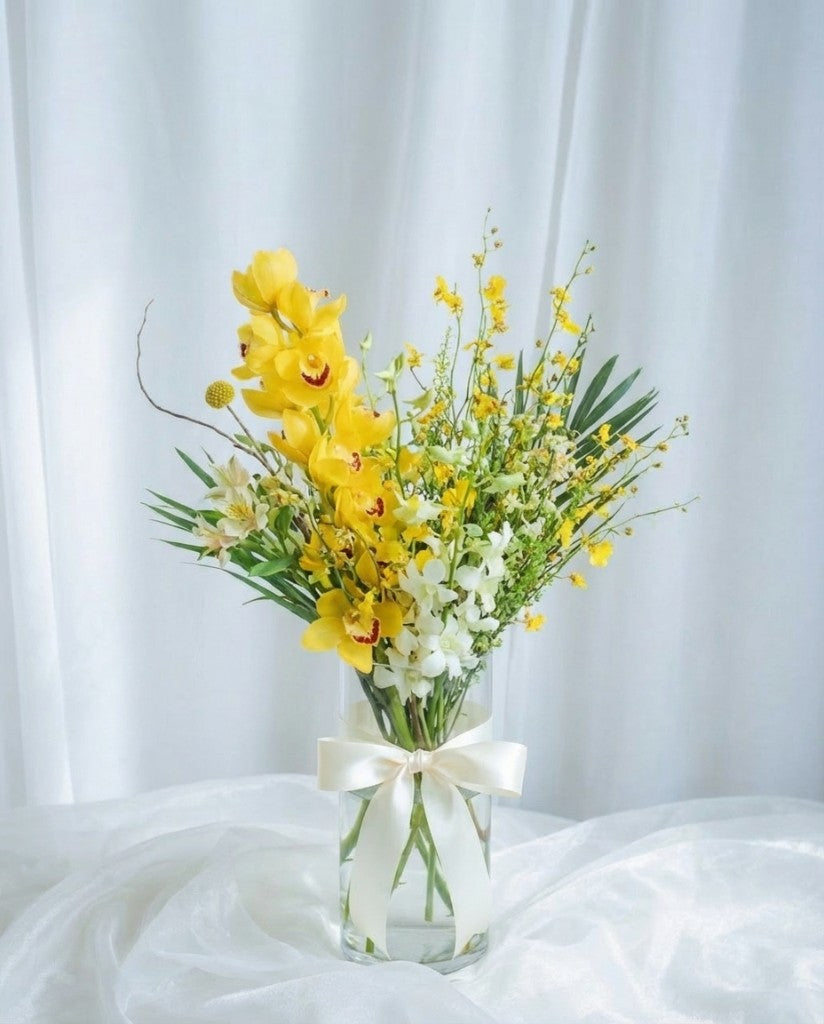 Orchid Sunshine Bouquet — Yellow Cymbidium and Dendrobium | Windflower Florist Singapore