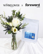 Pearl Silk vase with Uplift Blend beans — Windflower x Foreword Coffee