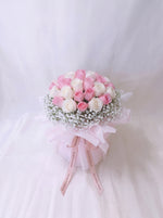 A Study in Harmony - Rounded, Pink & White, with baby's breath